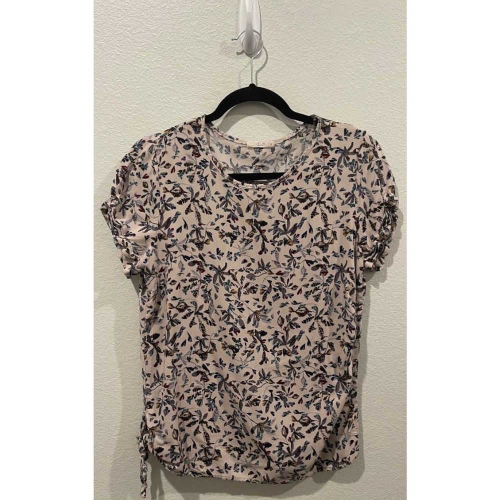 LE LIS Beige Leaves Short Sleeve Blouse